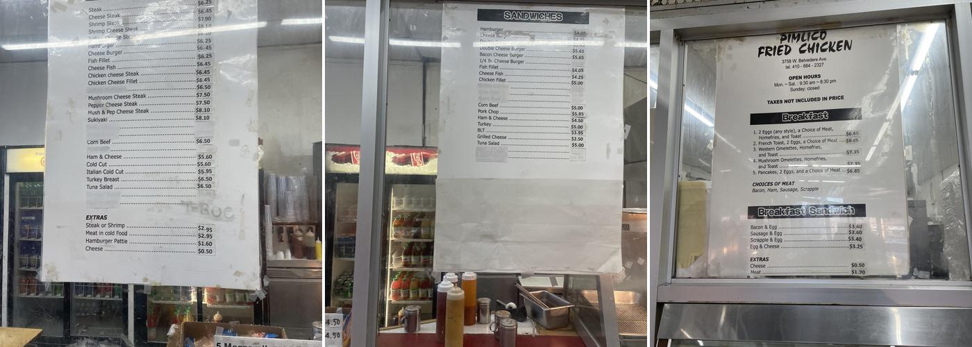 Elora fried chicken Menu