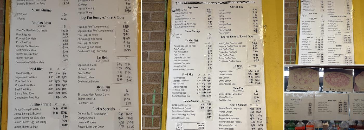 Spring Garden Carry Out Menu