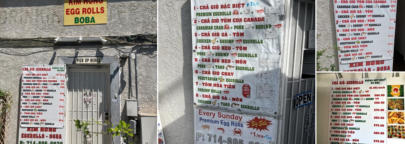 Kim Hong Eggrolls Menu