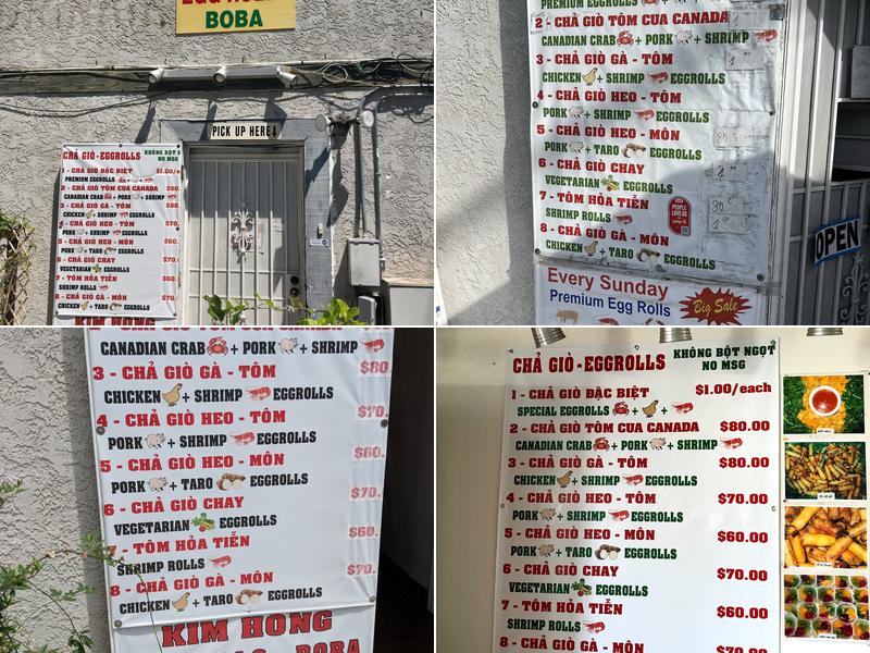 Kim Hong Eggrolls Menu