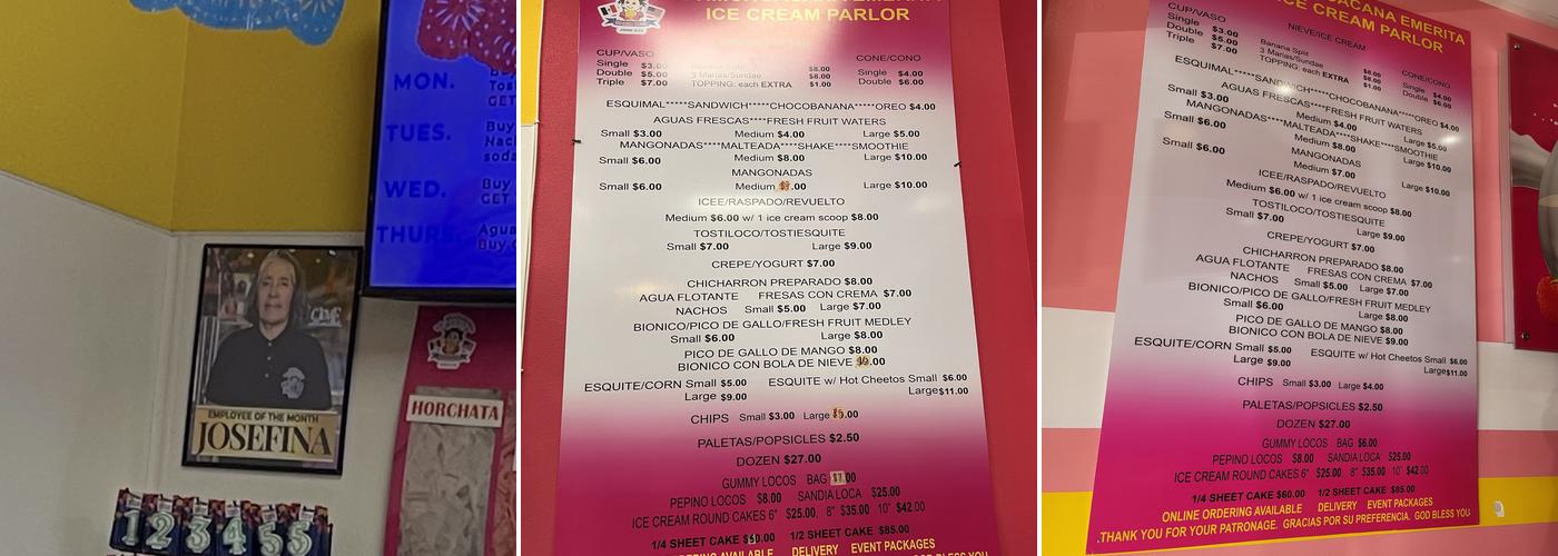 La Michoacana Emerita Ice Cream Parlor Menu