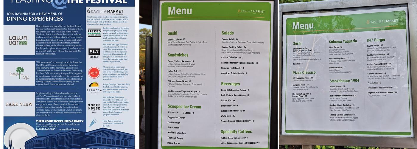 Ravinia Dining Pavilion Menu