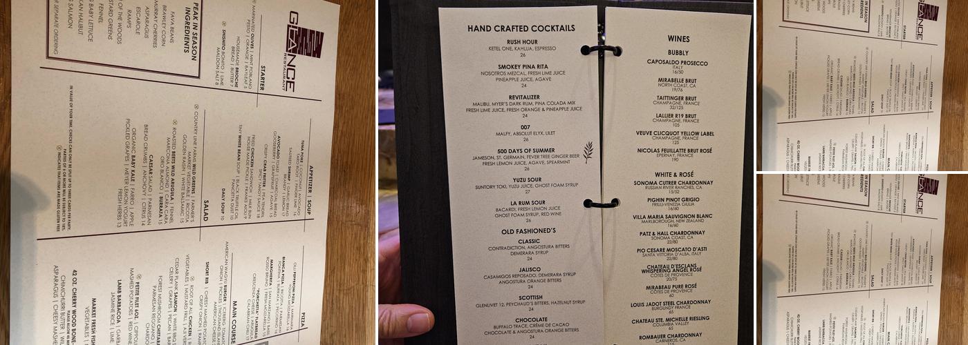 Glance Lobby Bar Menu