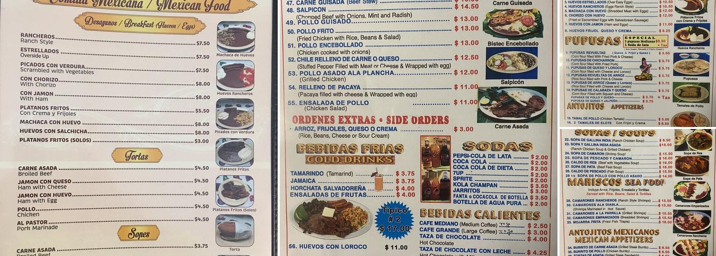 Comida Salvadoreña Menu