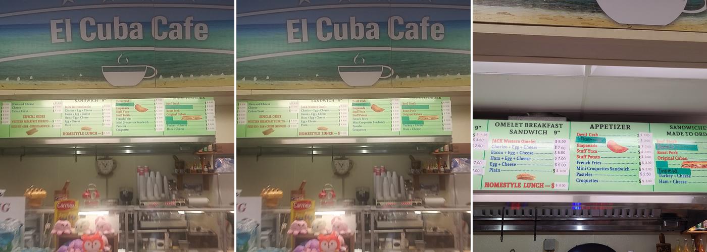 El Cuba Cafe Menu
