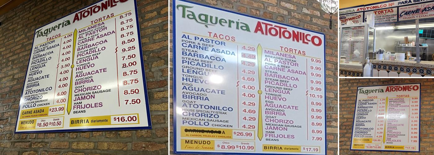 Tortillería y Taquerías Atotonilco Menu