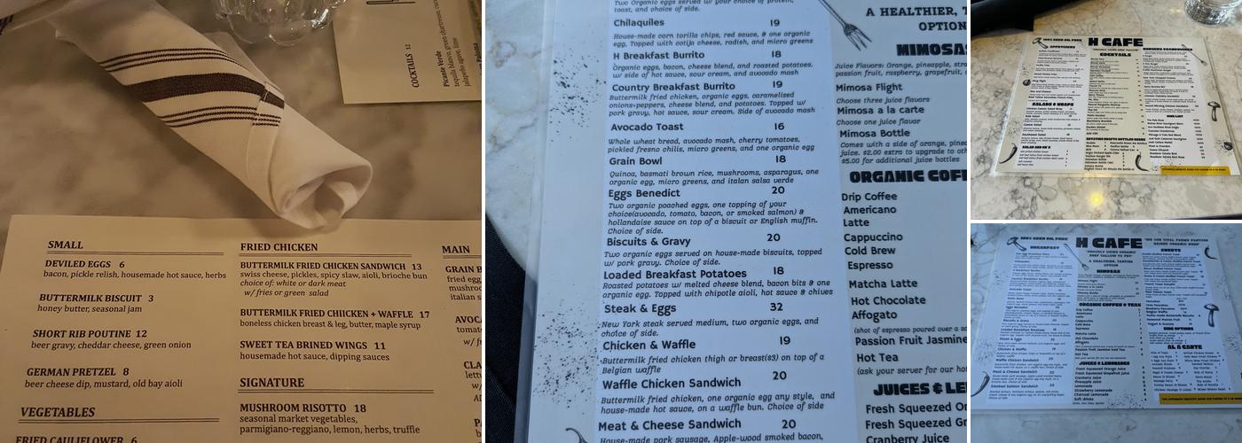 H Cafe Menu