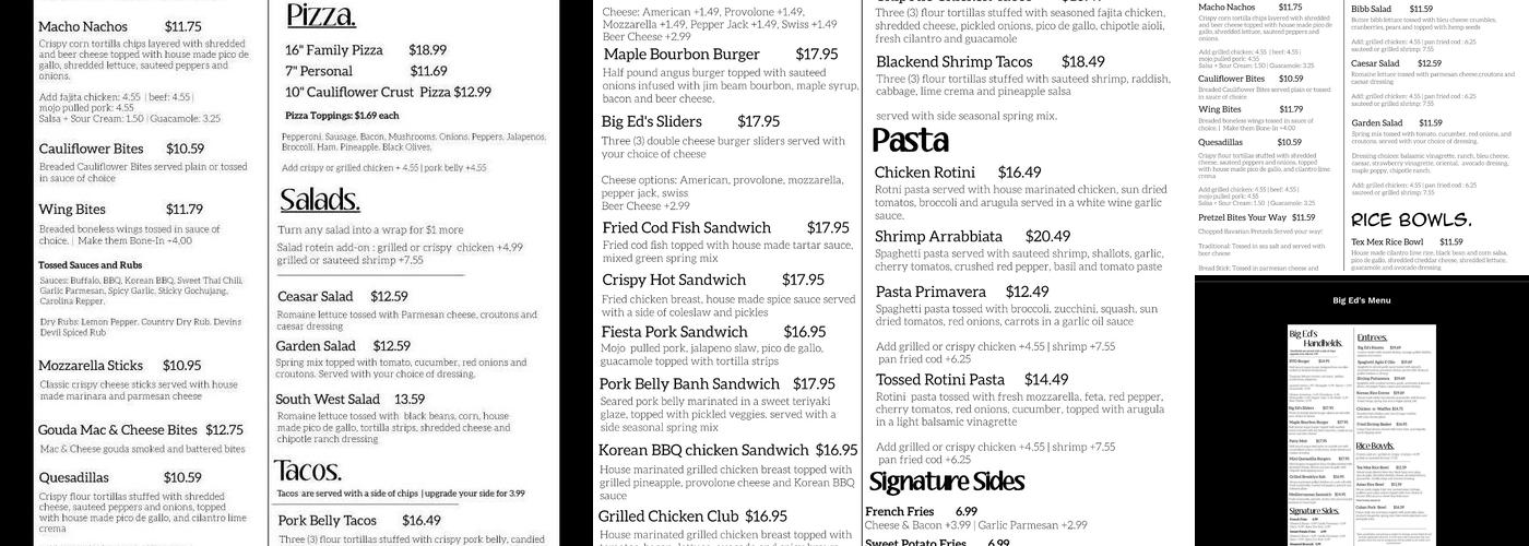 Big Ed's Taphouse And Grill Menu