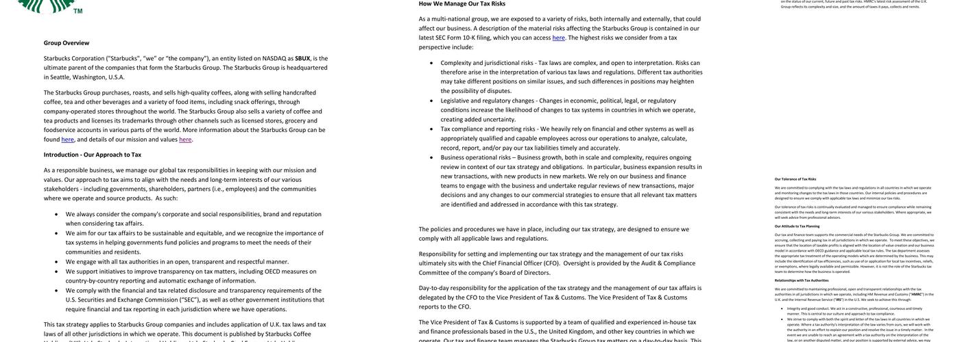 Starbucks Coffee Menu