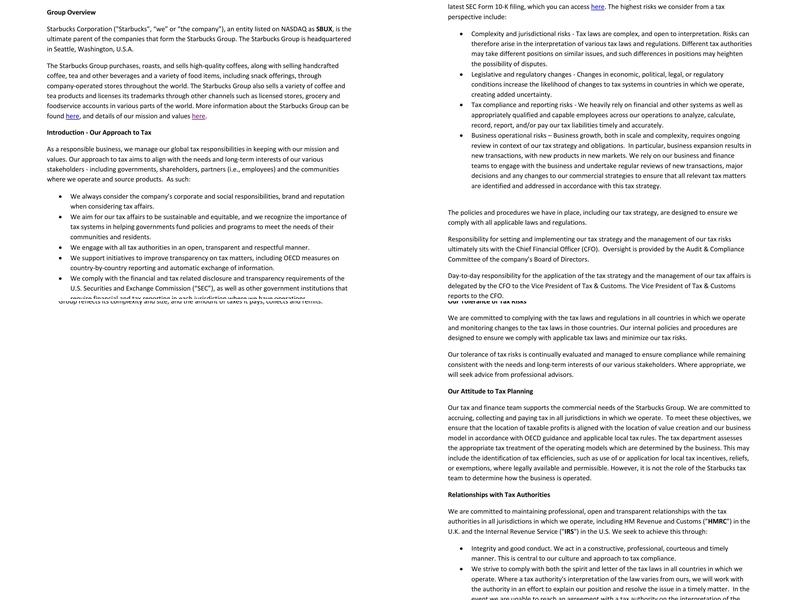 Starbucks Coffee Menu