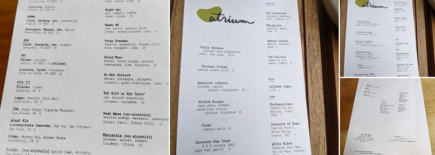 Atrium Menu