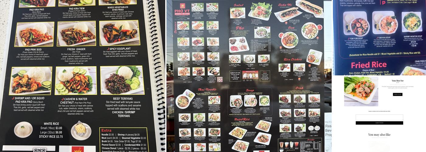 Pho VT Thai Vietnamese Cuisine Menu