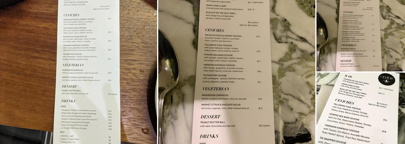 Ceviche Project Menu