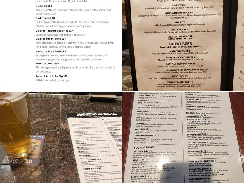 Bonaventure Brewing Co. Menu