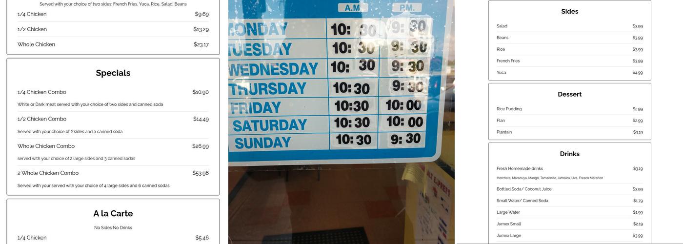 Latino Pollo A La Braza Menu