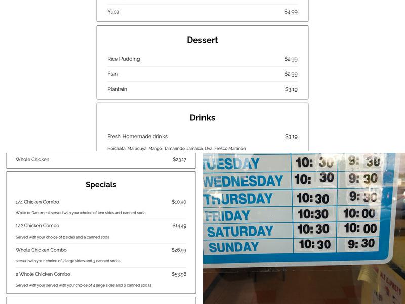 Latino Pollo A La Braza Menu