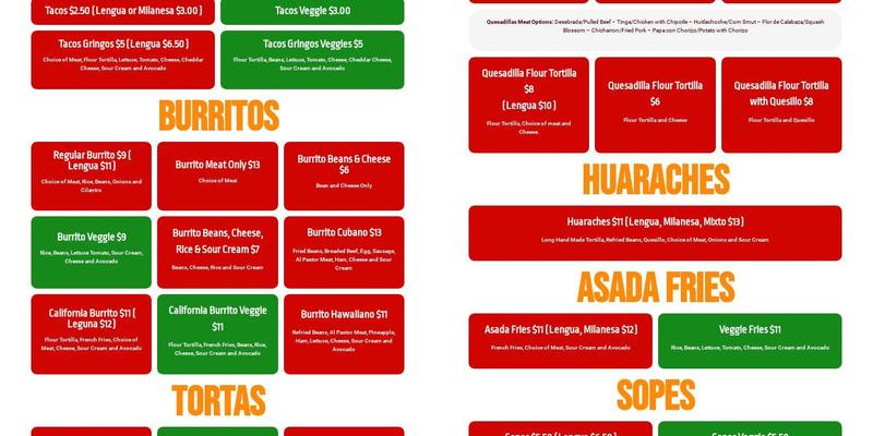 El Flamin Taco - Echo Park Menu