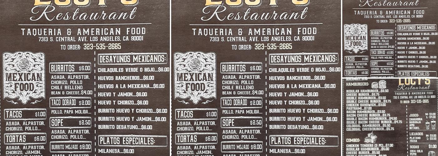 LUCYS RESTAURANT Menu