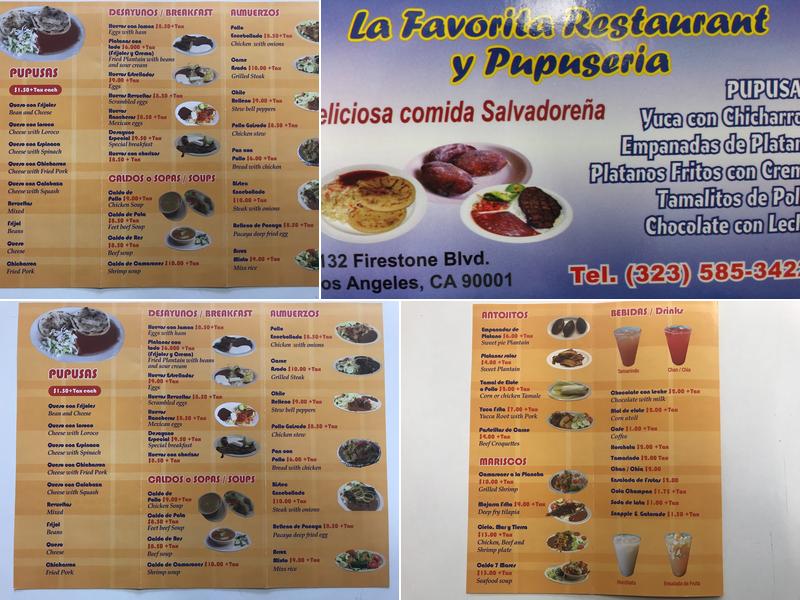 Pupuseria La Favorita Menu