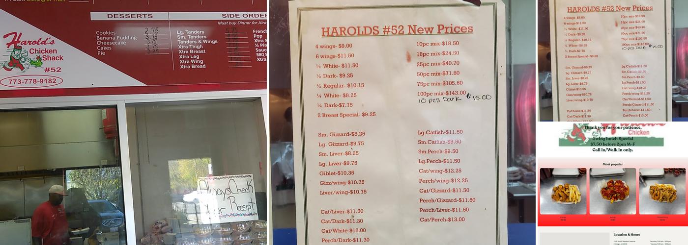 Harold's Chicken Shack #52 Menu