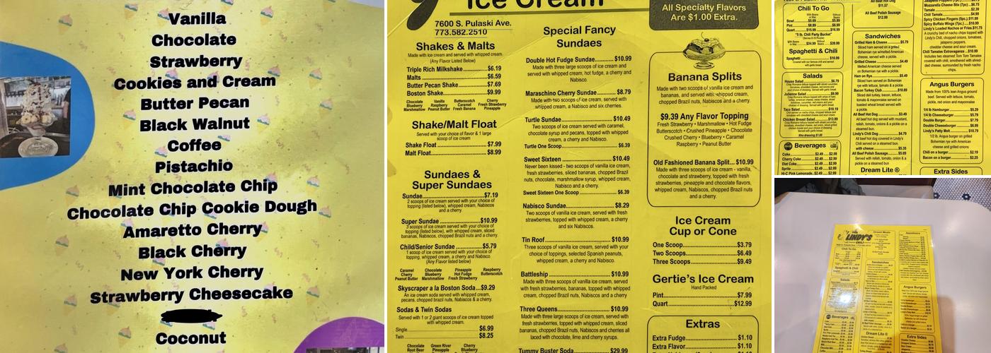 Lindy's Chili & Gertie's Ice Cream Menu