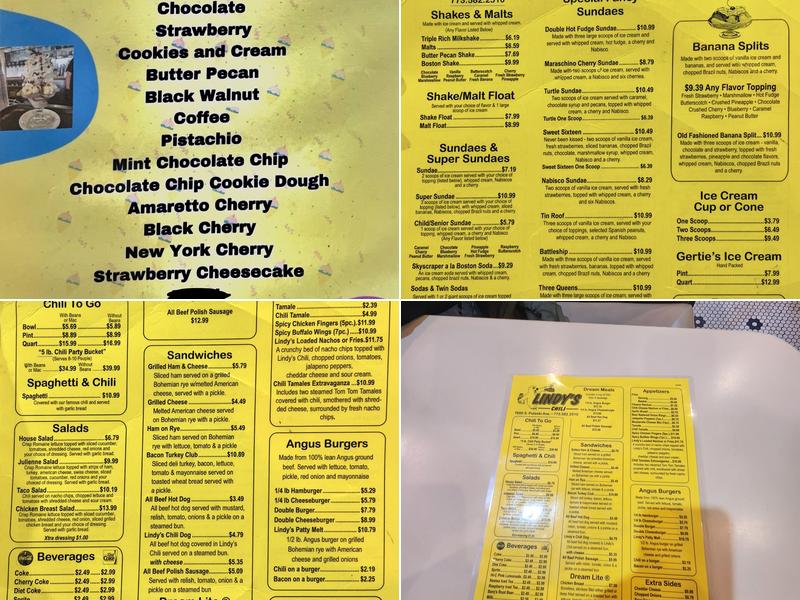 Lindy's Chili & Gertie's Ice Cream Menu