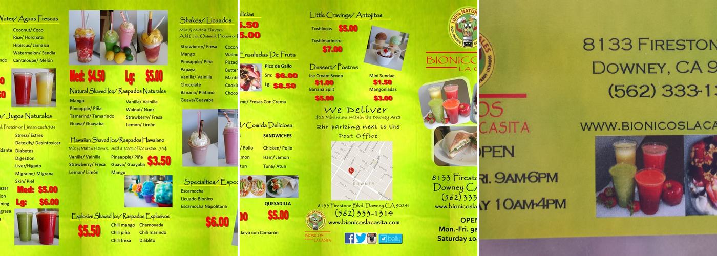 Bionicos La Casita Menu