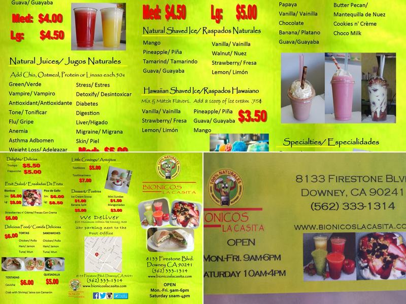 Bionicos La Casita Menu