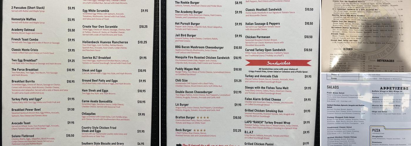 Academy Cafe Menu