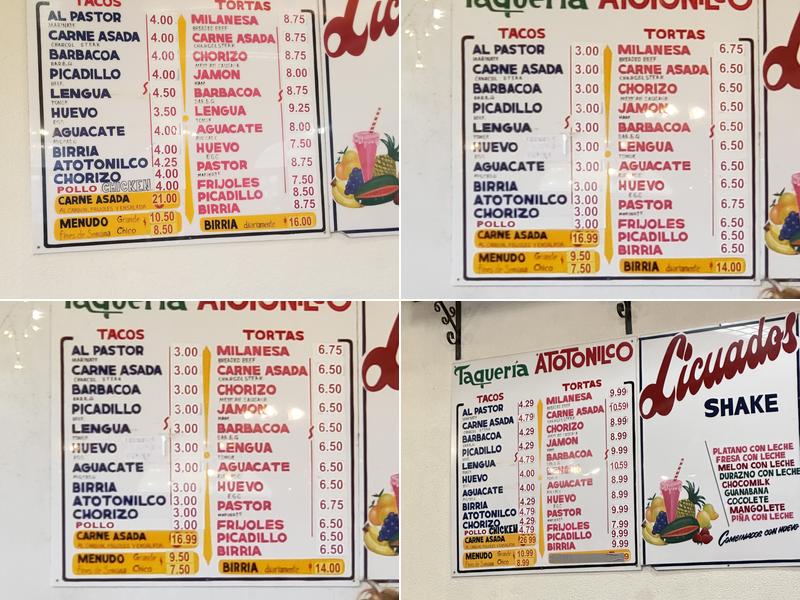 Taquerías Atotonilco Menu