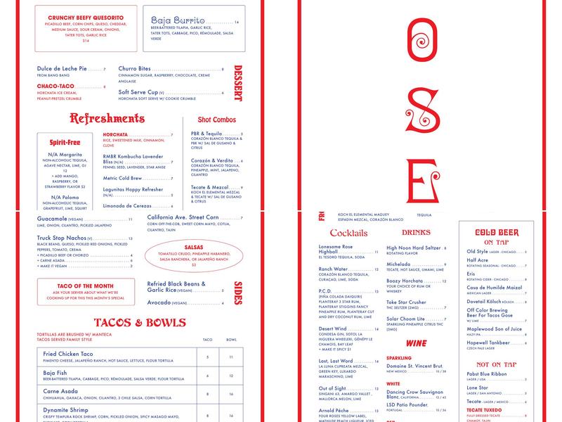 Lonesome Rose Menu