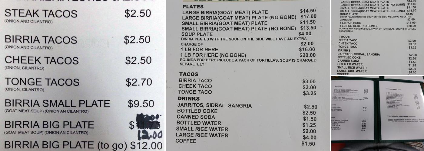 Birrieria Estilo Jalisco Menu