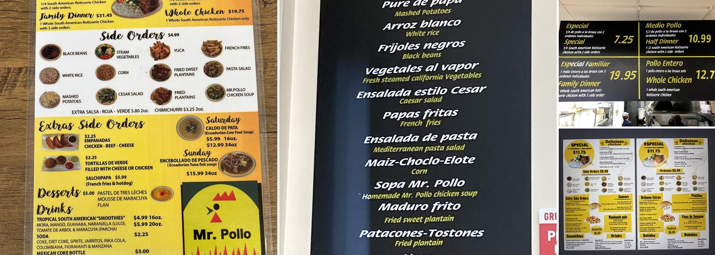 Mr. Pollo Menu