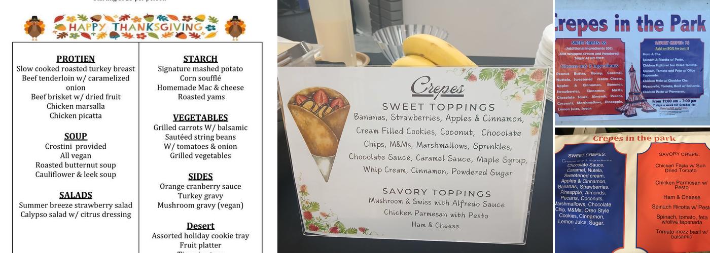 Crepes in the Park Menu