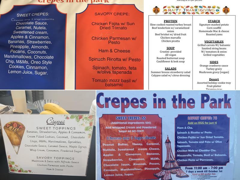 Crepes in the Park Menu