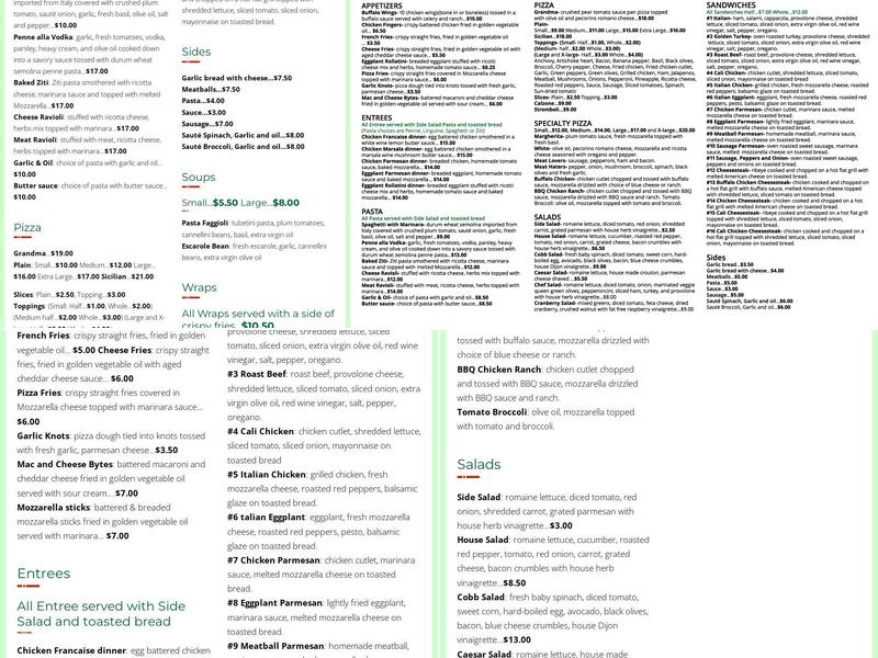 Michael's Pizzeria of Avon Menu