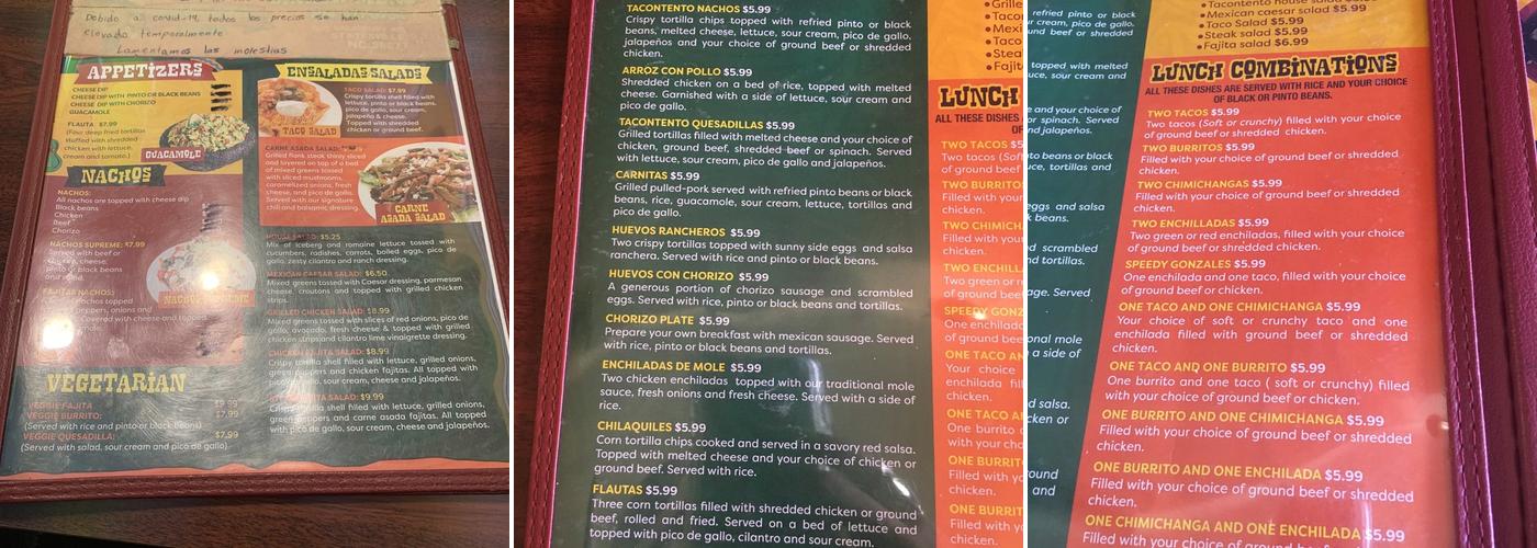 Taqueria Tacontento Menu