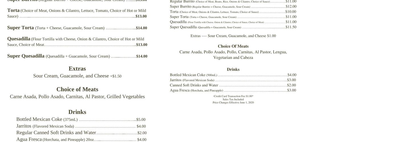 Tacos San Buena Menu