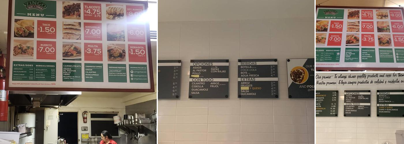 Zingo Tacos Menu