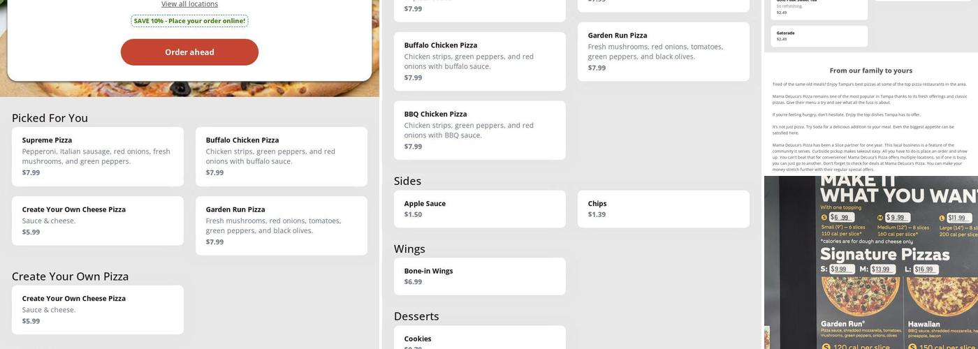 Mama DeLuca's Pizza Menu