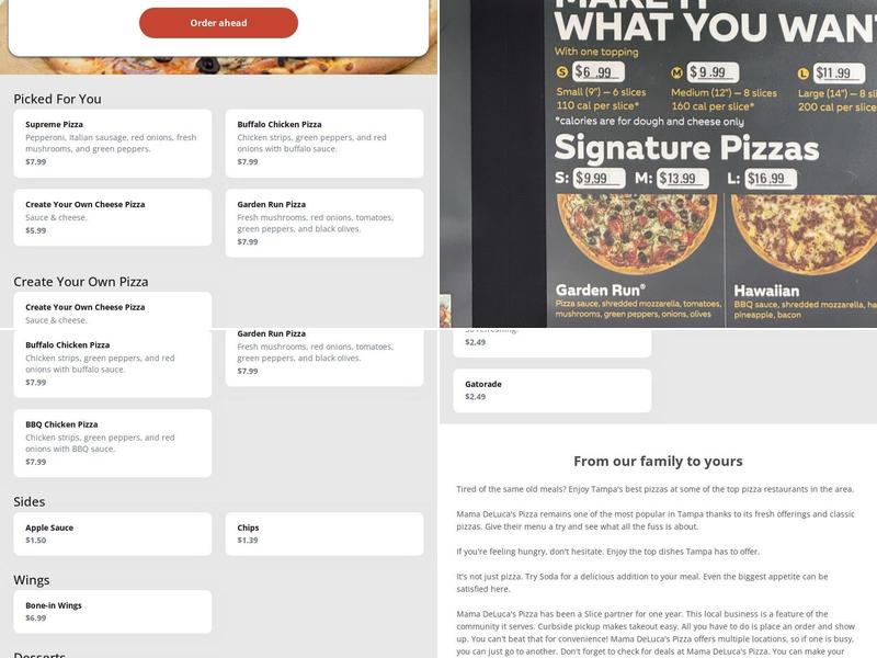 Mama DeLuca's Pizza Menu
