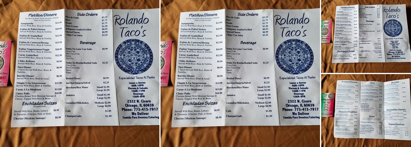 Rolando Tacos Menu