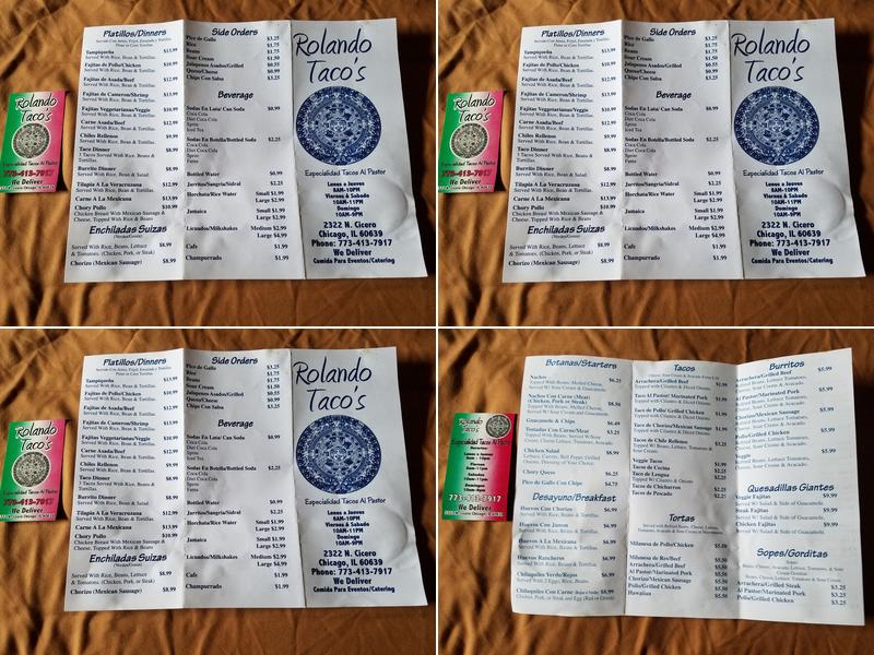 Rolando Tacos Menu
