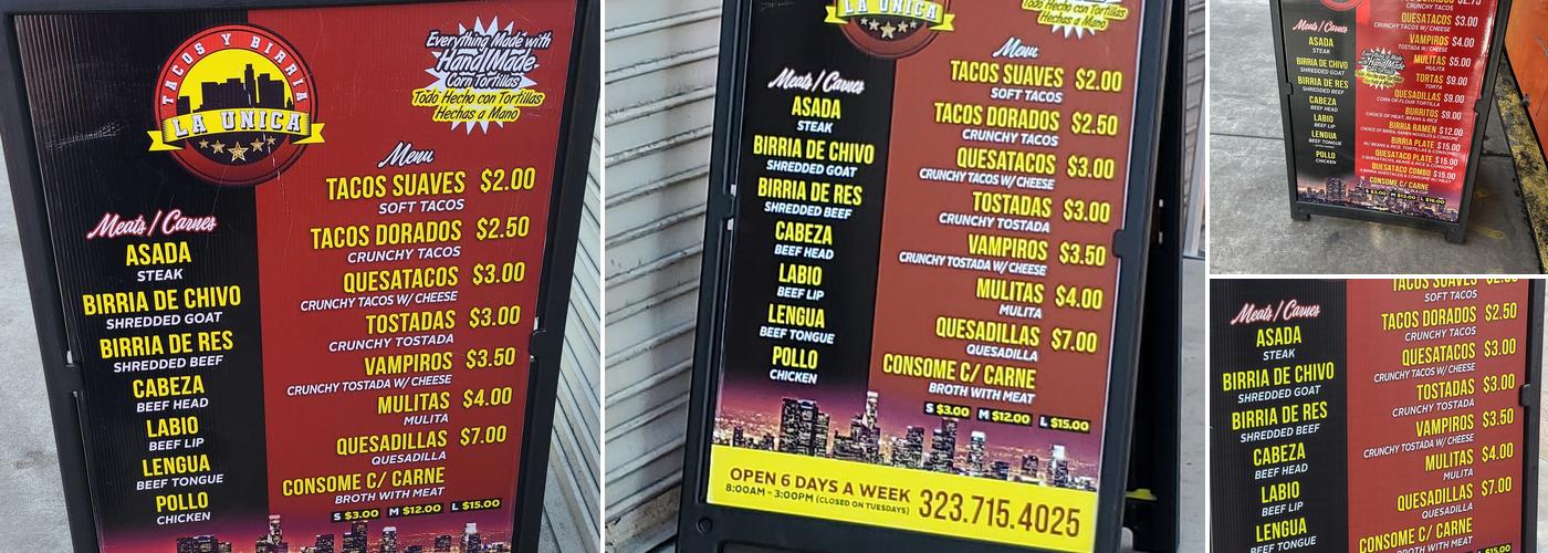 Tacos Y Birria La Unica Menu
