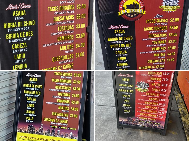 Tacos Y Birria La Unica Menu