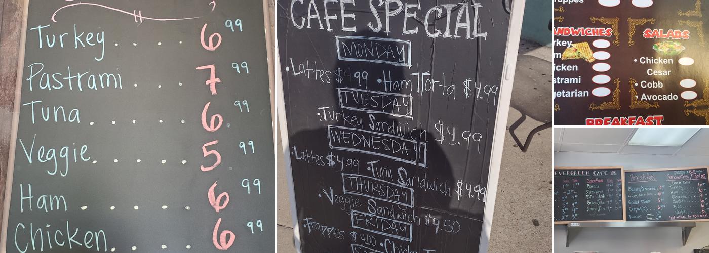 The evergreen cafe Menu