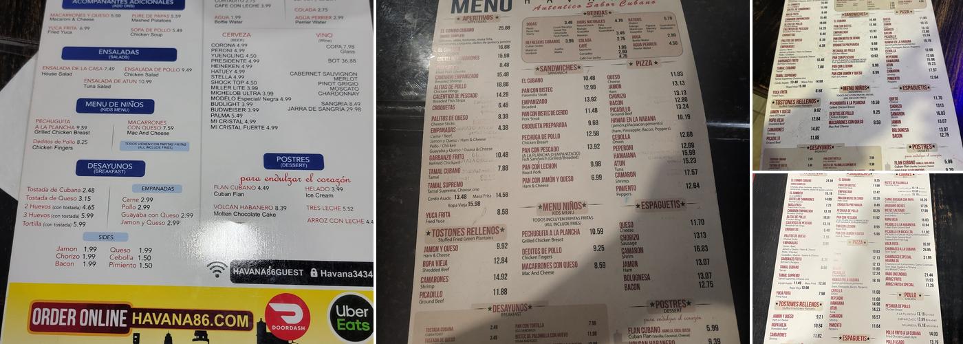 HAVANA 86 - Authentic Cuban Flavor Menu