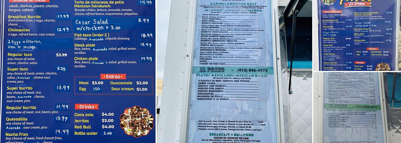 Asados el primo Menu