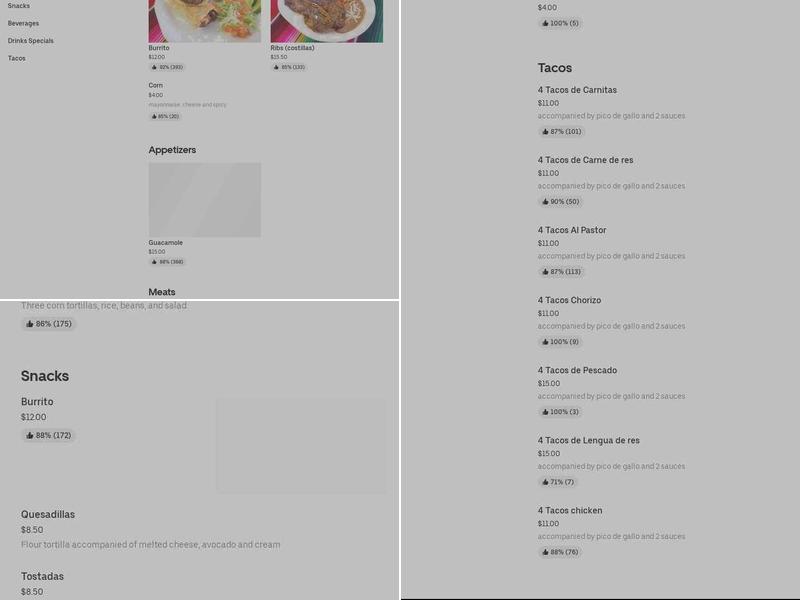 Tacos el Carnal Menu