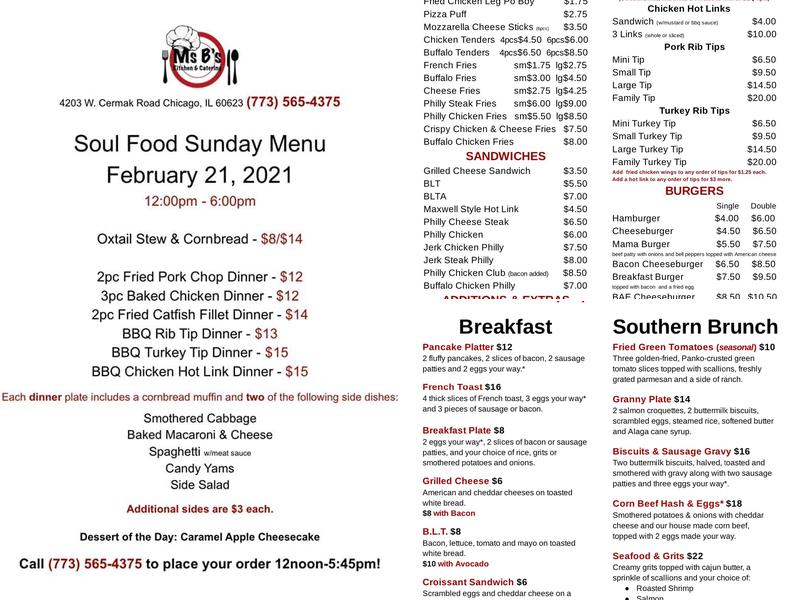 Ms.B's Kitchen & Catering Menu